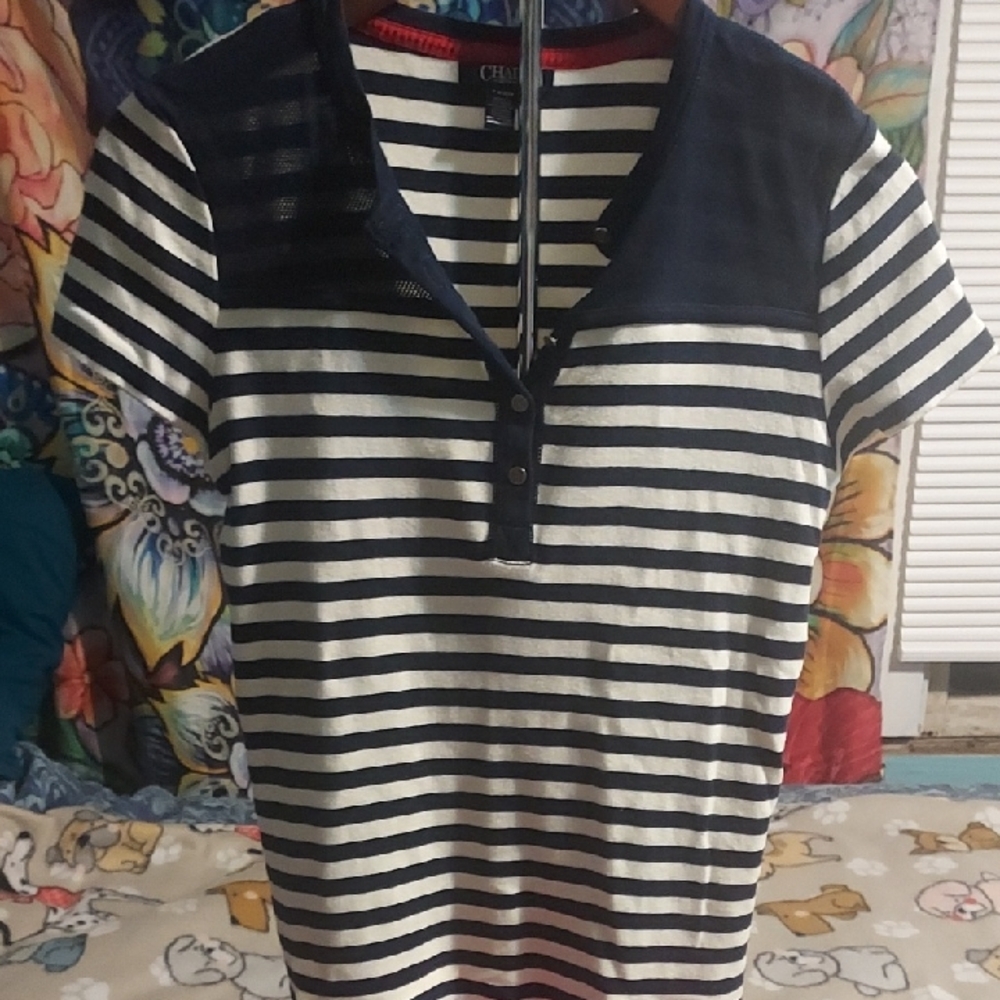 Navy and White Striped Short Sleeve Top